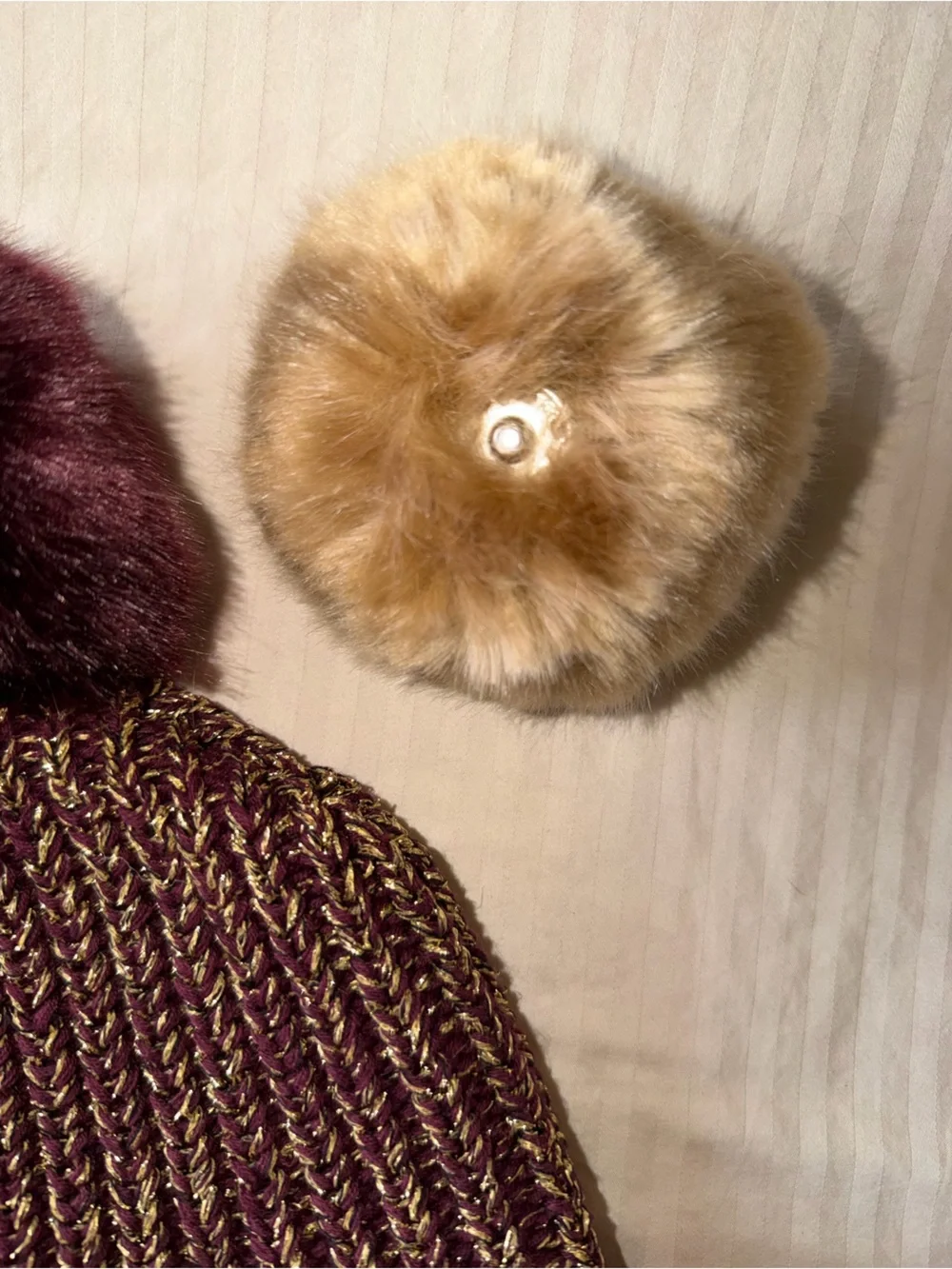 Love Your Melon Burgundy and Gold Knit Pom Beanie with Extra Pom